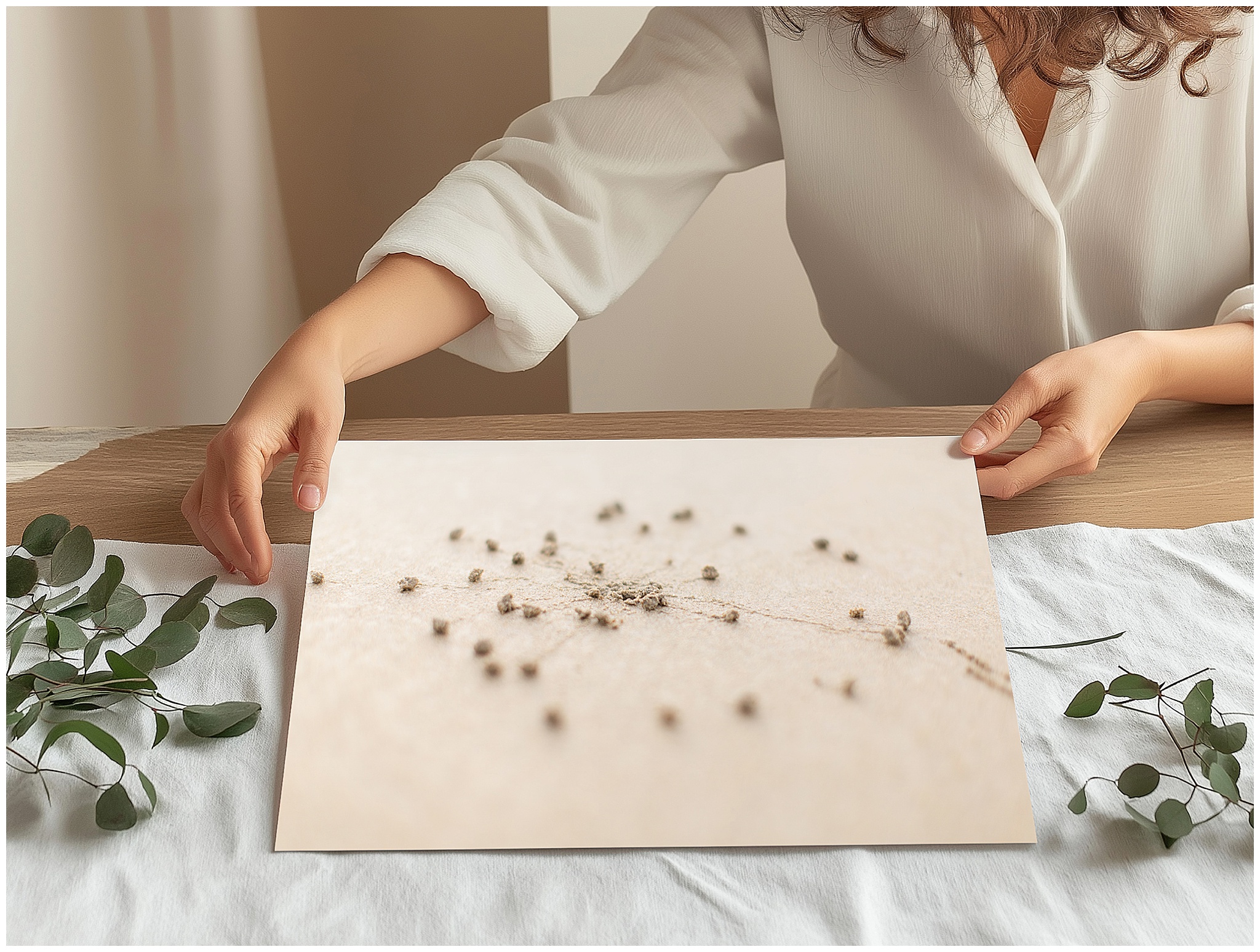 Sand art landscape photography print being held – unique gift for art lovers