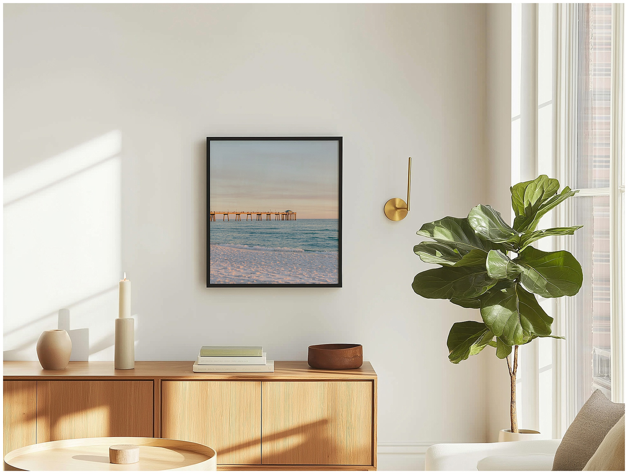Minimalist beach landscape wall art in neutral tones by Salt Sand Sky